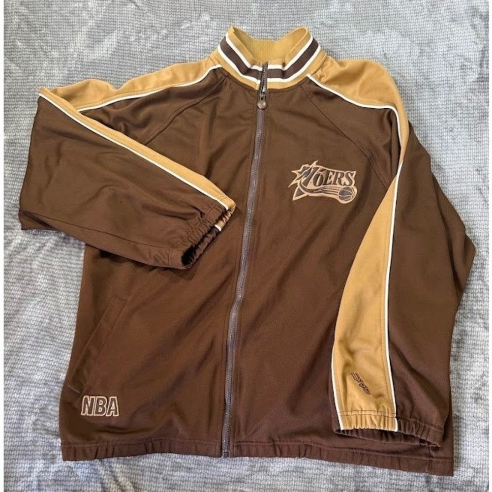 NBA Philadelphia 76ers Track Jacket XL Men Brown Tan Full Zip Basketball Warm Up